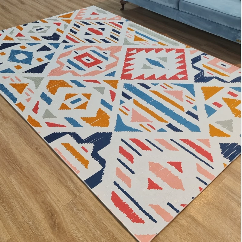 فرشینه مدرن طرح هندسی با زمینه رنگارنگ، کد Roll 87(پس کرایه)