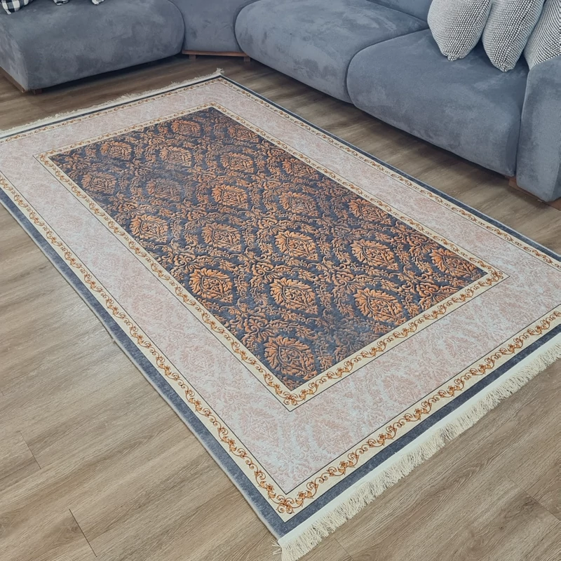 فرشینه طرح افشان رنگ طوسی و نسکافه ای، کد O 102(پس کرایه)
