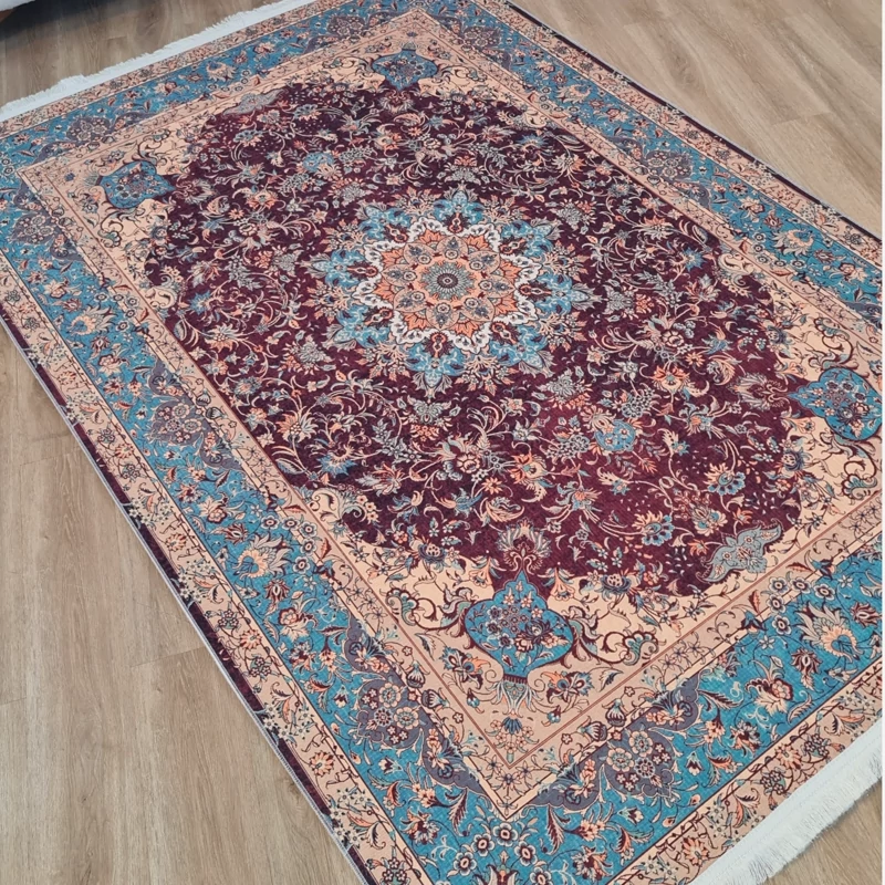 فرشینه طرح سنتی زرشکی و فیروزه ای کد L 468 (پس کرایه)