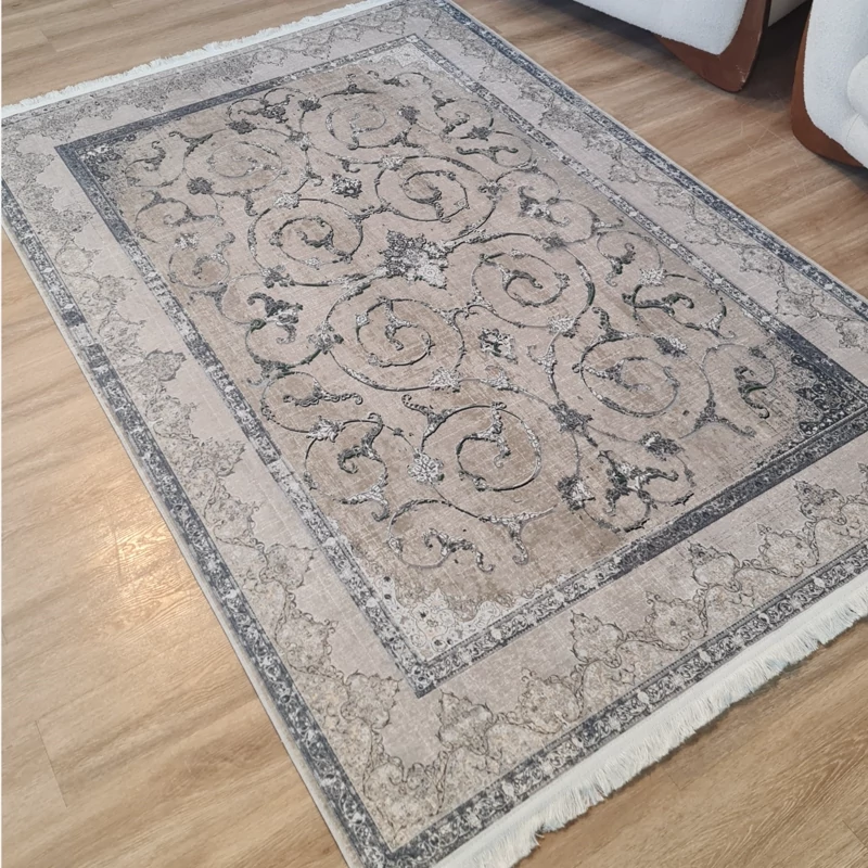 فرشینه مخمل شانل نسکافه ای با طرح پیچک، کد L 533(پس کرایه)