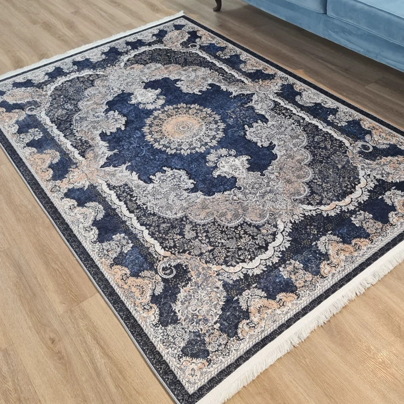 فرشینه مخمل شانل با تم سرمه ای تیره کد L 529(پس کرایه)