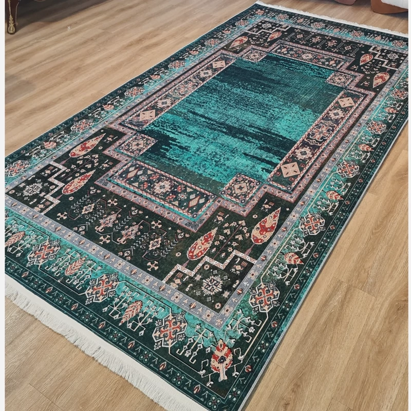 فرشینه طرح قشقایی تم فیروزه ای و سبز زمردی کد L 286(پس کرایه)