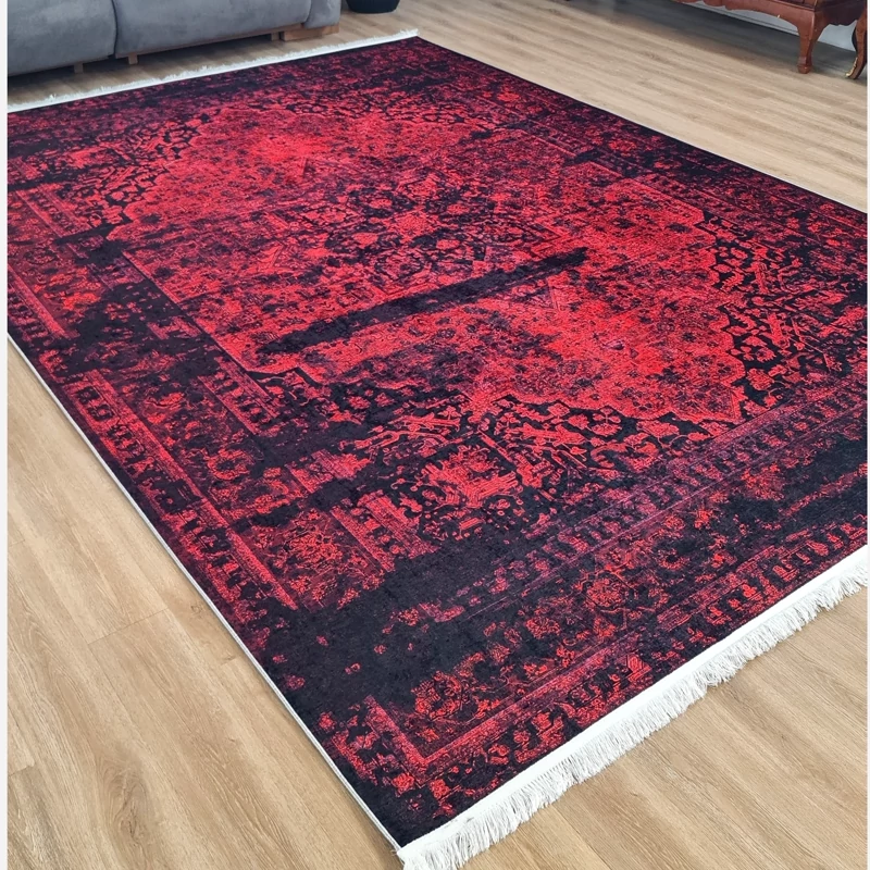 فرشینه وینتیج رنگ قرمز لاکی و مشکی، کد L 783(پس کرایه)