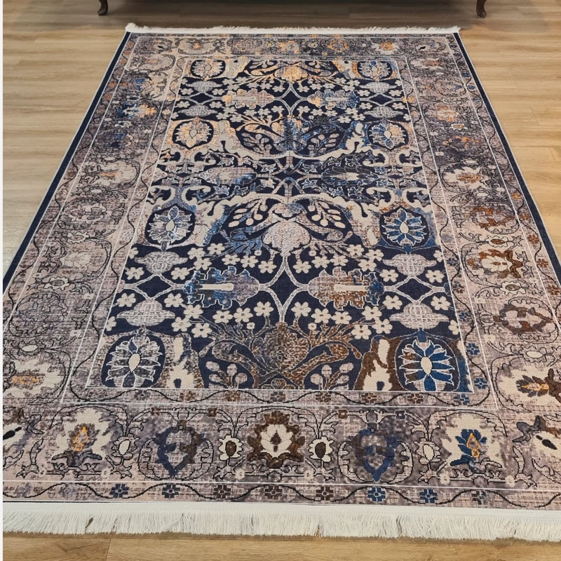 فرشینه مخمل شانل رنگ سرمه ای و مسی، کد L 135(پس کرایه)