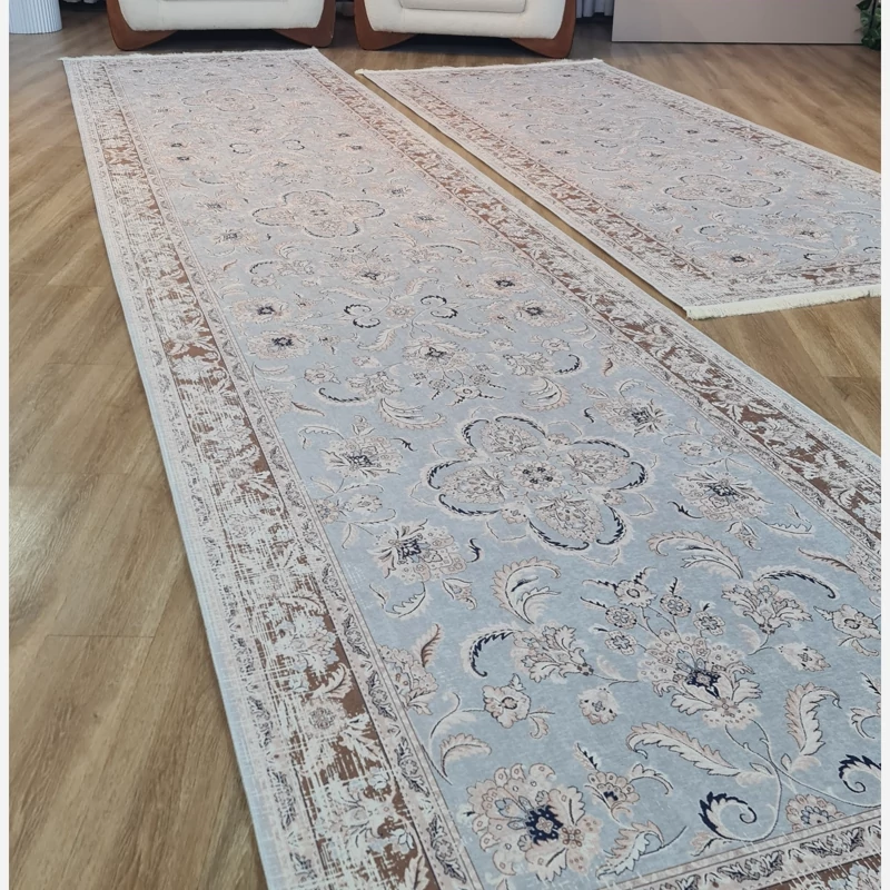 فرش راهرویی آبی آسمانی طرح پتینه، کد U 528(پس کرایه)