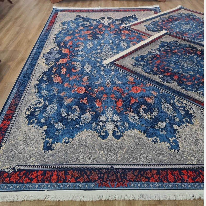 فرشینه طرح وینتیج لچک و ترنج،آبی و سرمه ای، کد L 508 (پس کرایه)