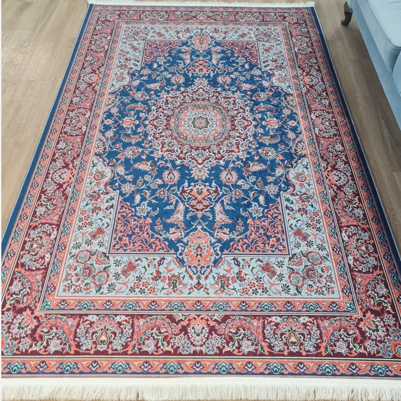 فرشینه سنتی زمینه آبی کاربنی و فیروزه ای، کد U 102 (پس کرایه)