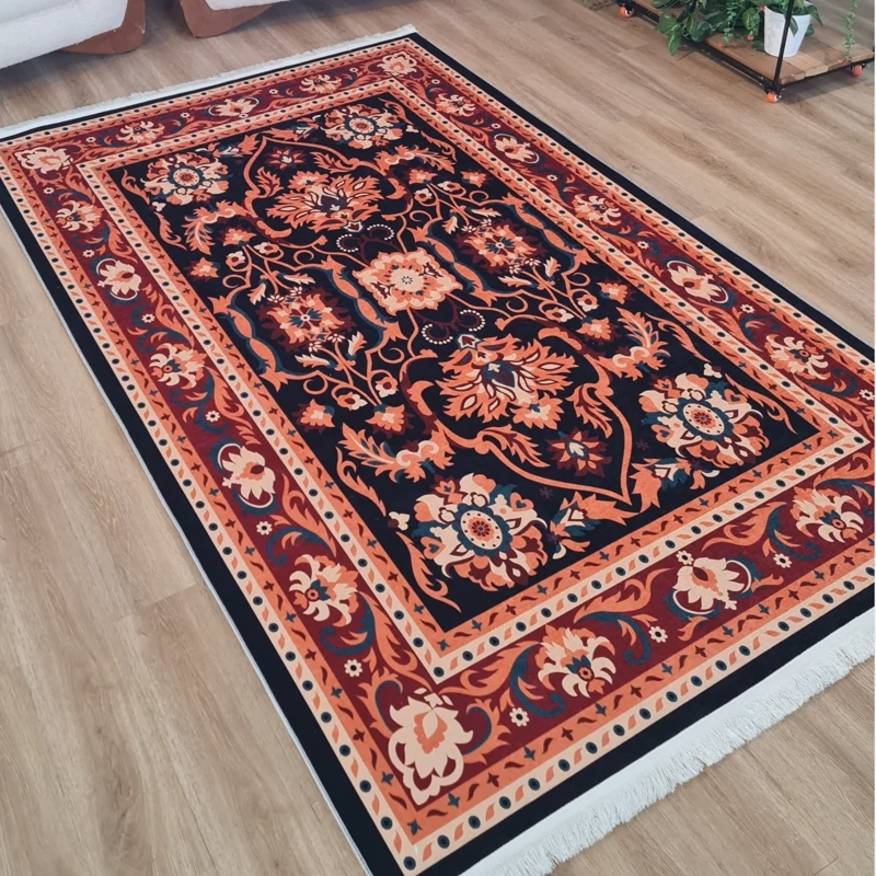 فرشینه مخمل شانل سرمه ای تیره و نارنجی، کد U 107 (پس کرایه)