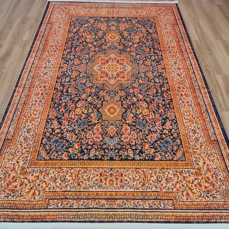فرشینه سنتی مخمل شانل، سرمه ای طلایی، کد U 76 (پس کرایه)