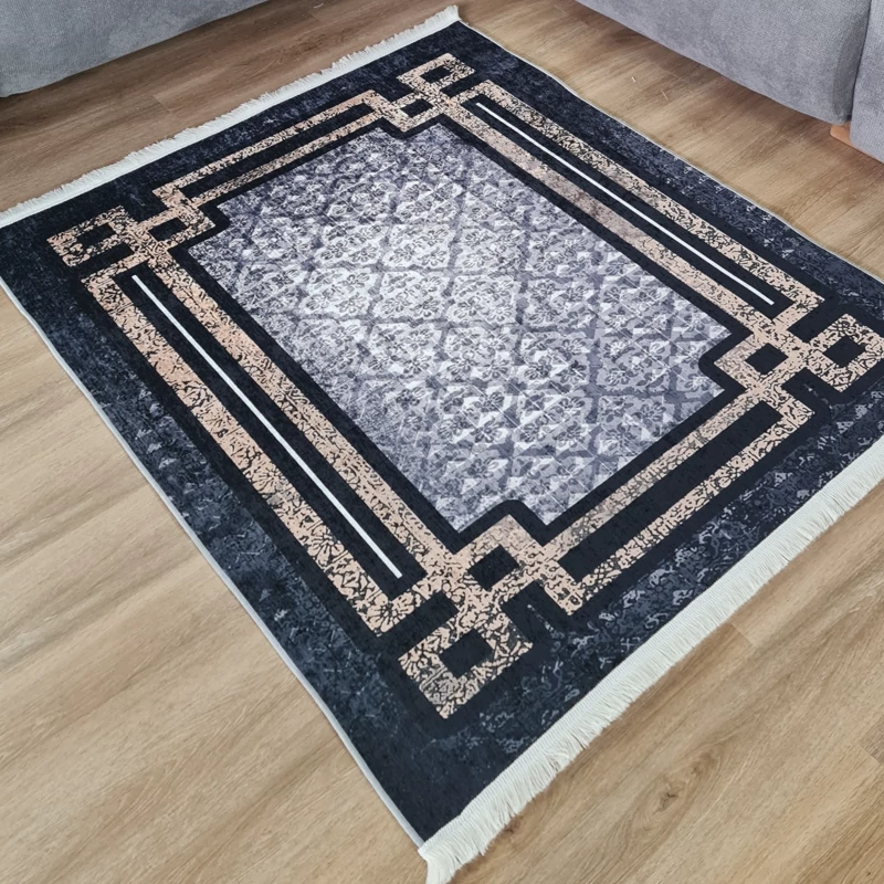 فرشینه مخمل تُرک زمینه آبی تیره کد H 431 (پس کرایه)