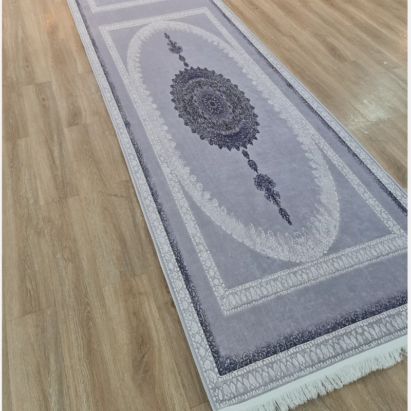 فرشینه طرح ترنج، طوسی، مخمل شانل کد U 24 (پس کرایه)