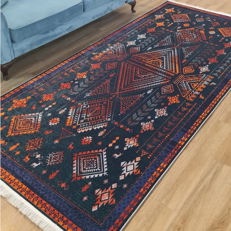 فرشینه سنتی سبز تیره و نارنجی، کد L 362 (پس کرایه)