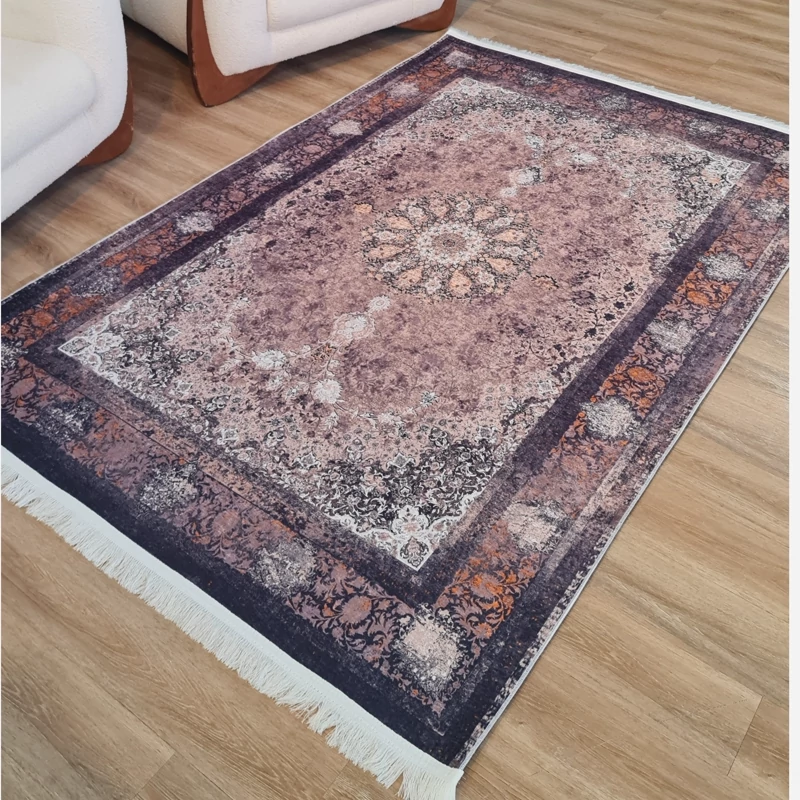 فرش چاپی، مخمل شانل، طرح ترنج و لچک، کد L 521 (پس کرایه)