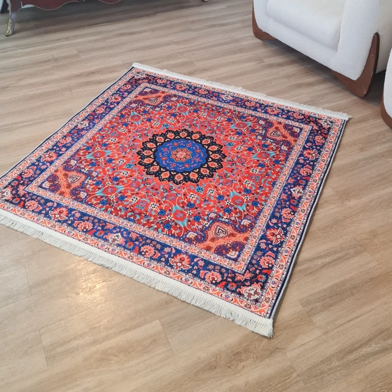 فرشینه سنتی قرمز آبی، مخمل شانل کد Q 133 (پس کرایه)