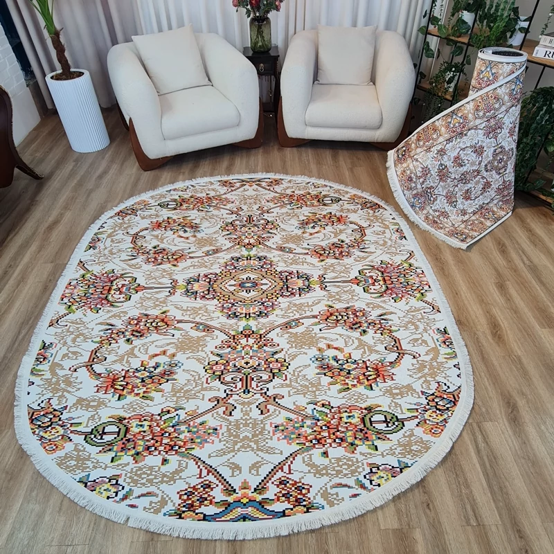 فرشینه بیضی طرح پیکسلی، مخمل تُرک کد R 166(پس کرایه)