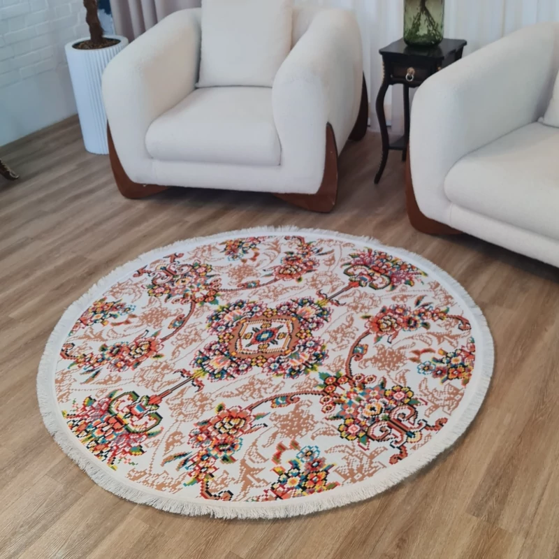 فرشینه گرد مخمل تُرک طرح پیکسلی کد R 166(پس کرایه)
