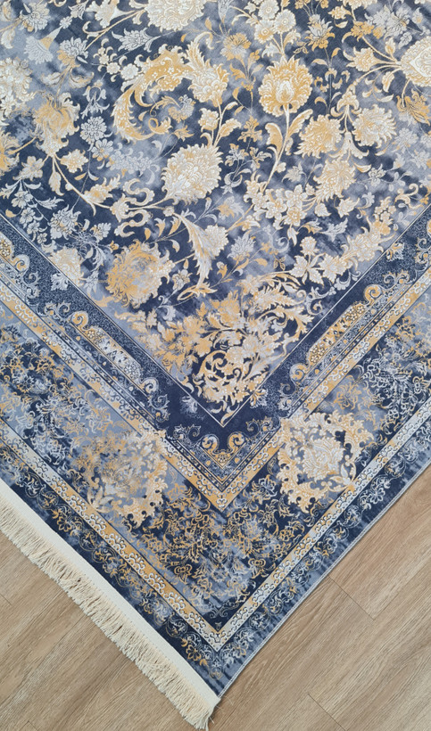 فرشینه طرح کلاسیک وینتیج کد L 481 (ترکیب سرمهای و طلایی)