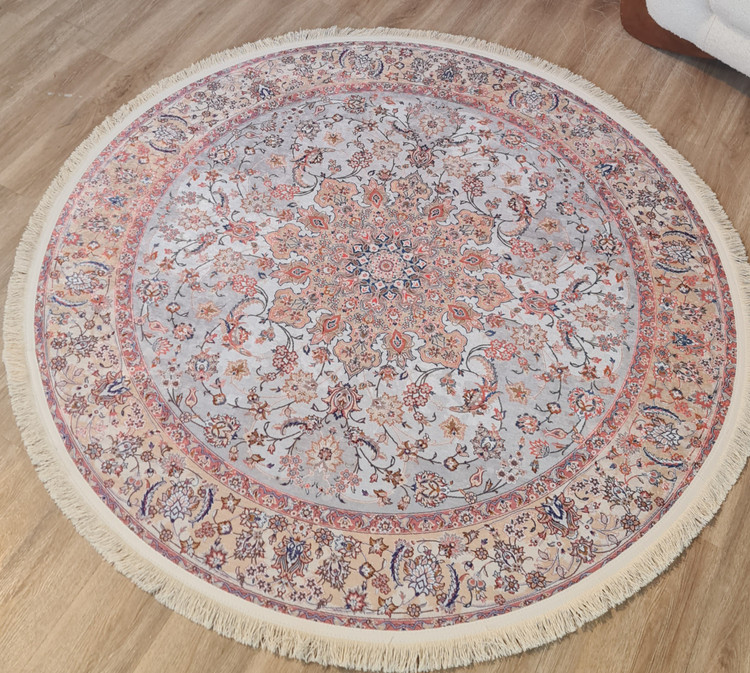 فرشینه گرد طرح افشان و ترنج رنگ روشن (کرم و گلبهی) کد D 275