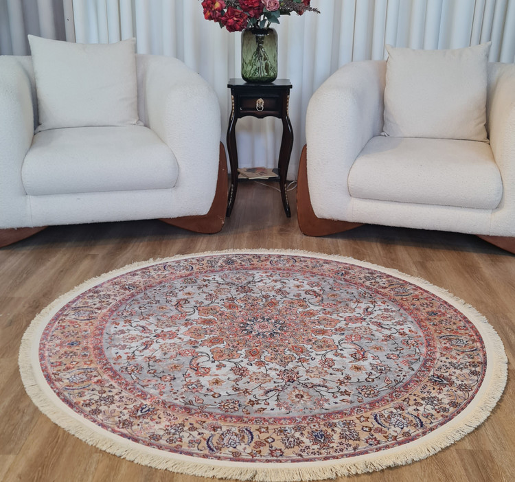 فرشینه گرد طرح افشان و ترنج رنگ روشن (کرم و گلبهی) کد D 275