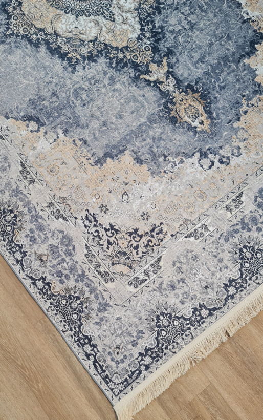 فرشینه راهرویی طرح سنتی آبی و کرم (ضد لغزش و قابل شستشو) کد L 194