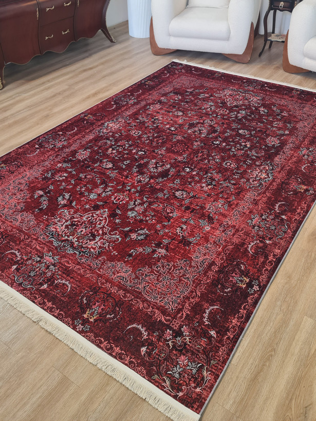 فرشینه وینتیج قرمز زرشکی و لاکی (ضد لغزش و قابل شستشو) کد L 811