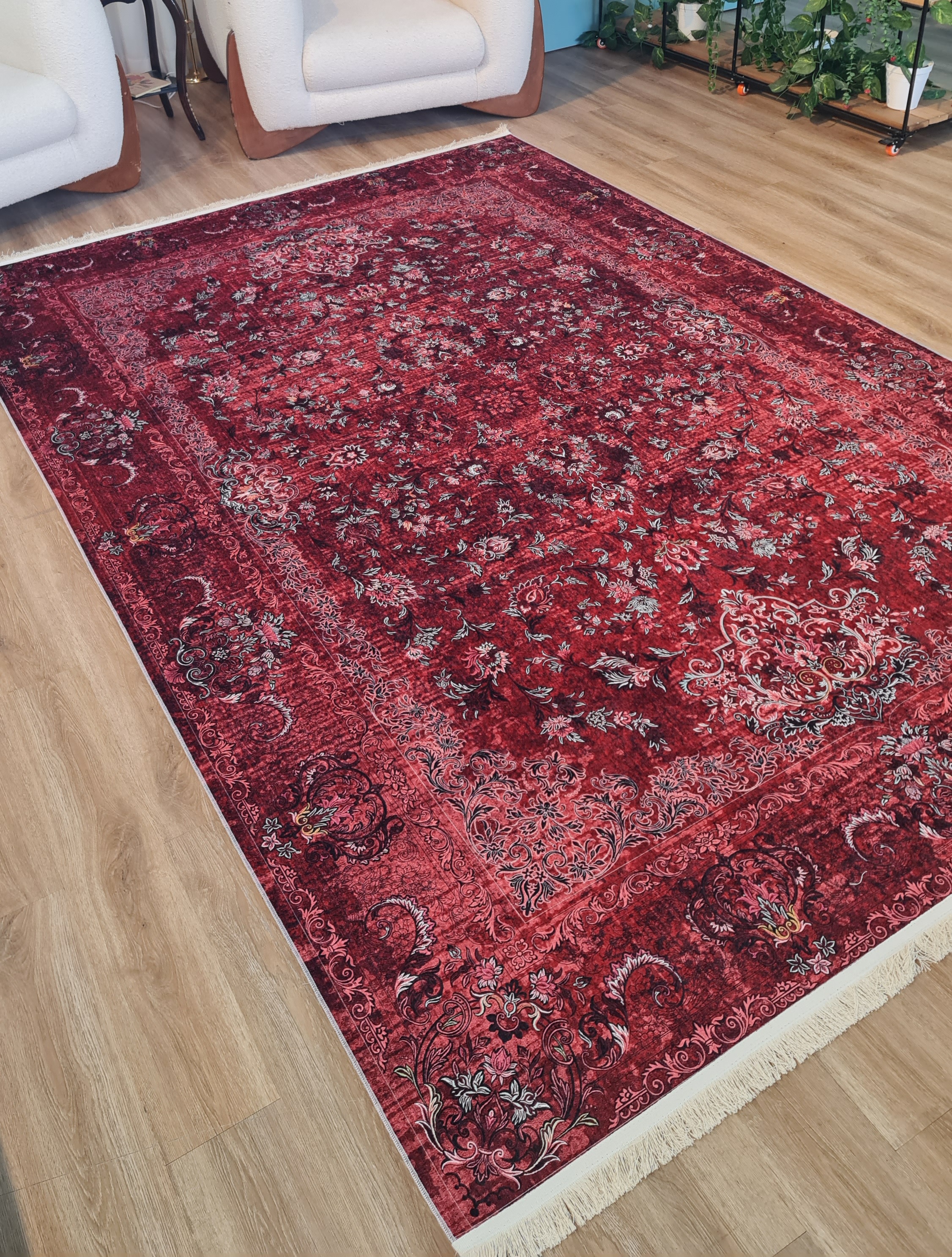 فرشینه وینتیج قرمز زرشکی و لاکی (ضد لغزش و قابل شستشو) کد L 811