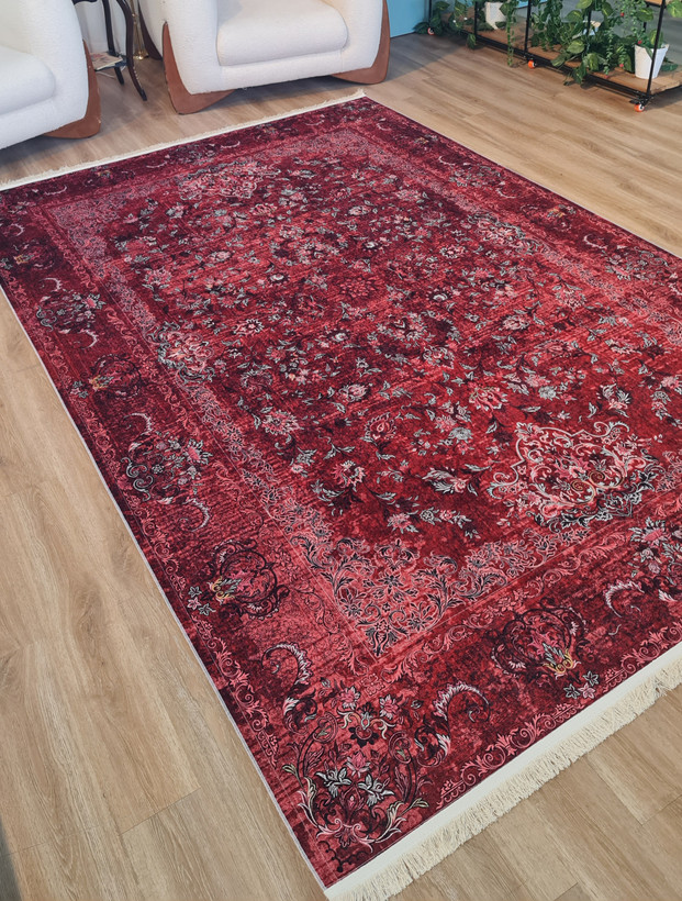 فرشینه وینتیج قرمز زرشکی و لاکی (ضد لغزش و قابل شستشو) کد L 811