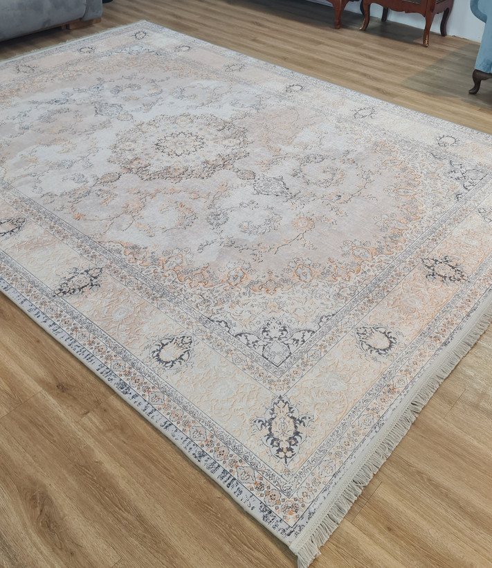 فرشینه طرح کلاسیک وینتیج ترنجدار رنگ کرم فیلی کد L 544