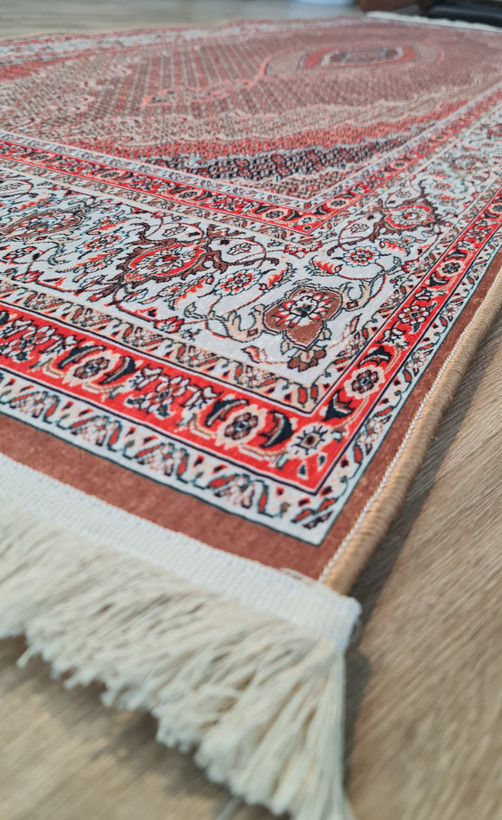 فرشینه راهرویی طرح سنتی ترنجدار رنگ مسی کرم کد U 477