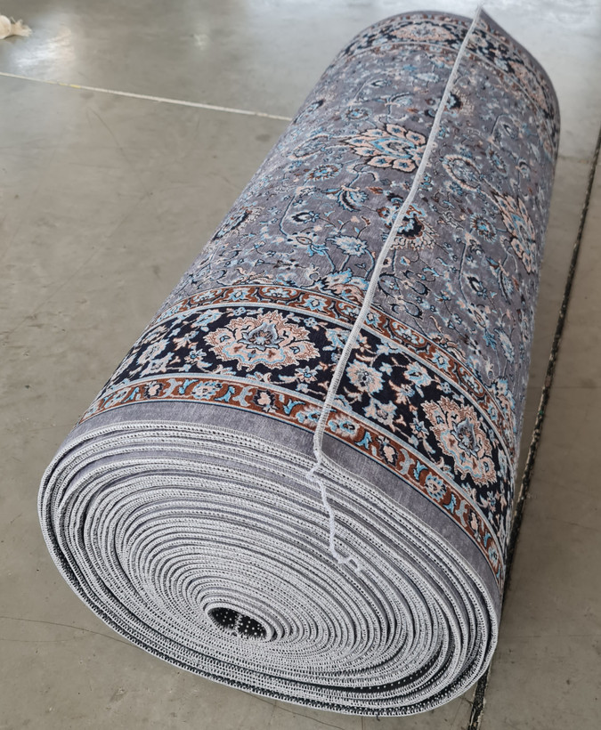 فرشینه راهرویی طرح سنتی افشان رنگ طوسی فیروزهای کد Roll 107
