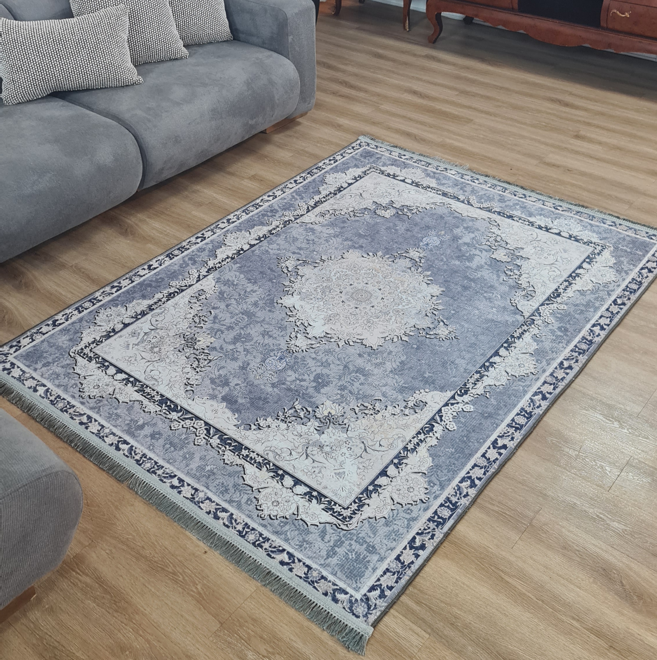 فرشینه استپ دار طرح وینتیج کلاسیک طوسی، کد L 408