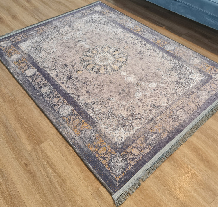 فرش چاپی، مخمل شانل، طرح ترنج و لچک، کد L 521