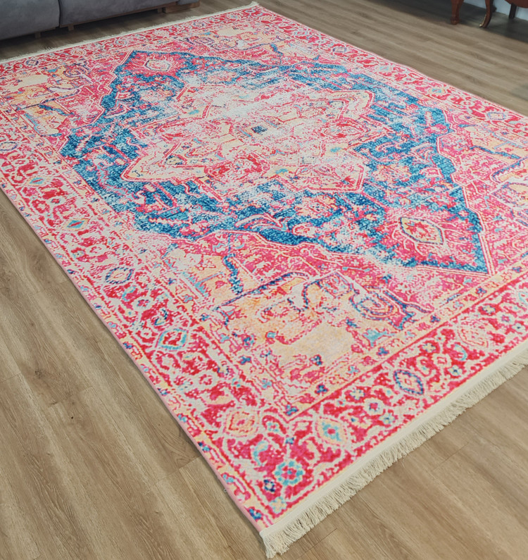 فرشینه وینتیج طرح ترنجدار آبی و سرخابی، کد M 142