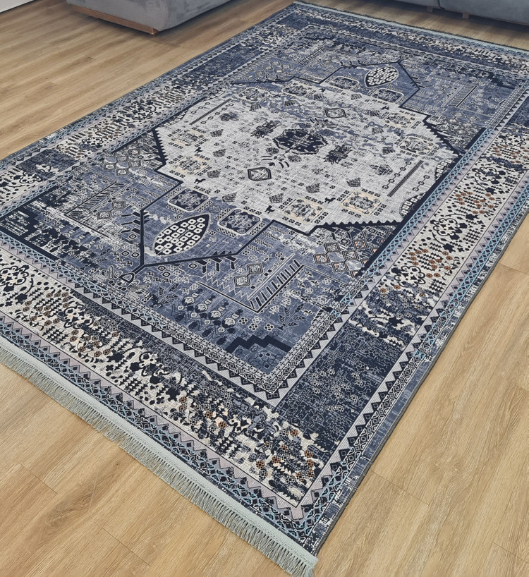 فرشینه وینتیج طرح ترنج هندسی طوسی - کد 228 L