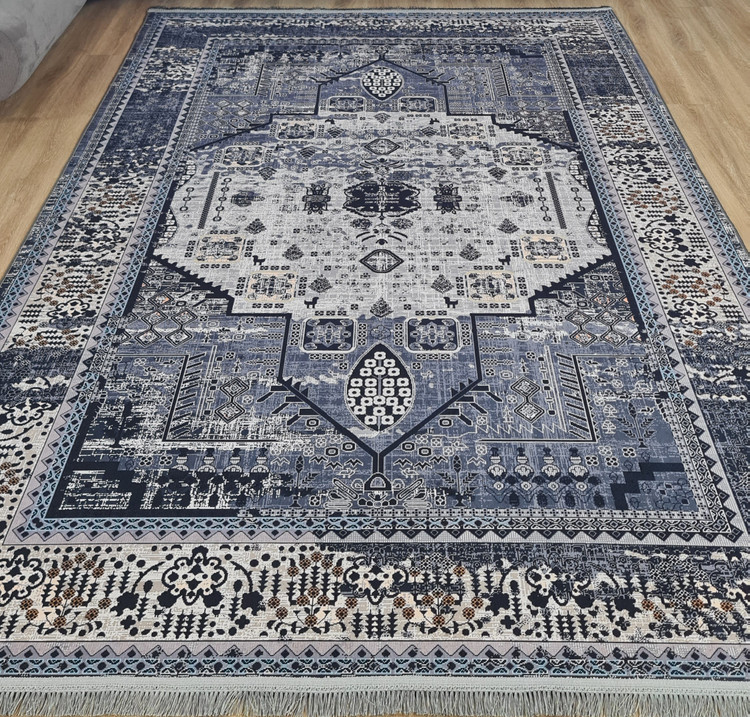 فرشینه وینتیج طرح ترنج هندسی طوسی - کد 228 L