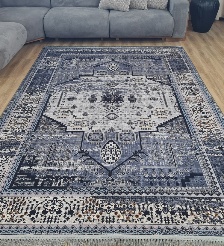 فرشینه وینتیج طرح ترنج هندسی طوسی - کد 228 L
