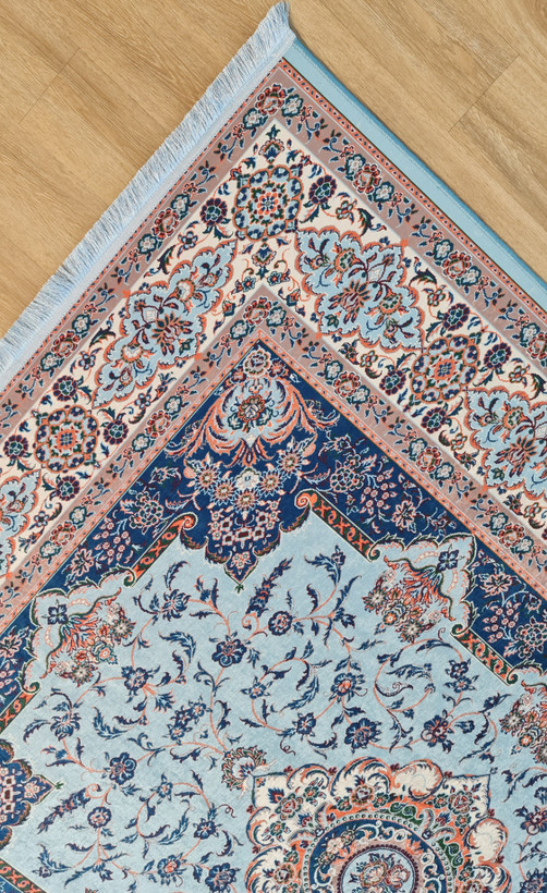 فرشینه سنتی کلاسیک طرح ترنجدار آبی فیروزهای کد U 547