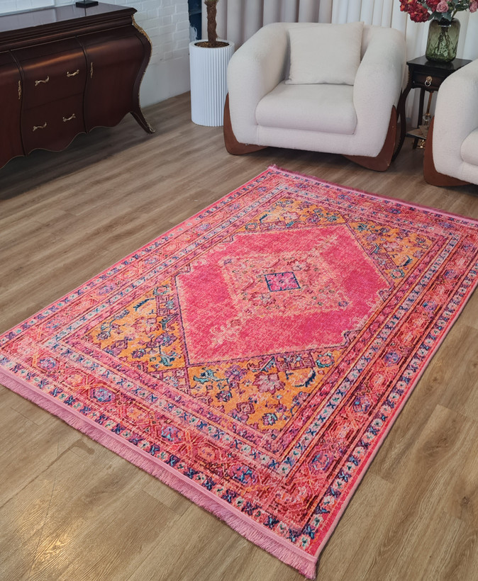 فرشینه وینتیج طرح ترنجدار سرخابی نارنجی،کد U 666