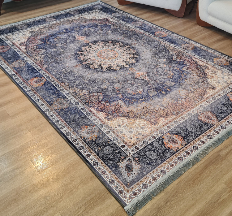 فرشینه سنتی طرح ترنجدار شاهانه آبی سرمهای،کد L 332