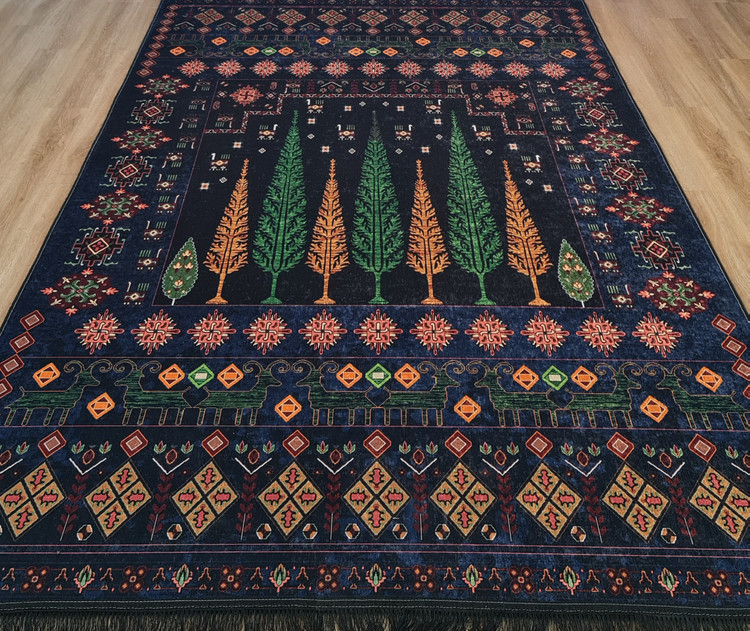 فرشینه سرمه ای عشایری طرح گبه درخت سرو، کد L 290
