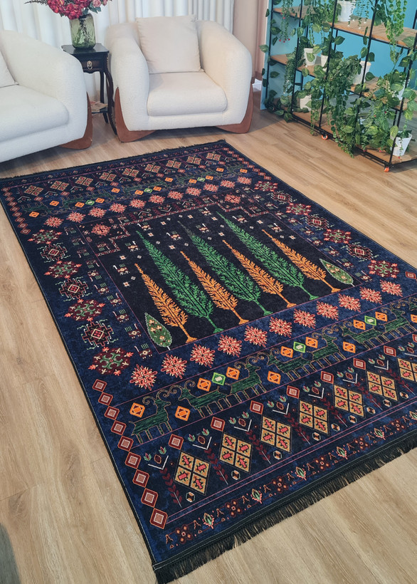 فرشینه سرمه ای عشایری طرح گبه درخت سرو، کد L 290