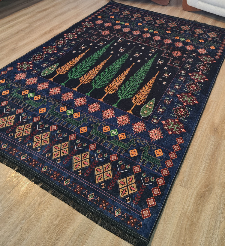 فرشینه سرمه ای عشایری طرح گبه درخت سرو، کد L 290