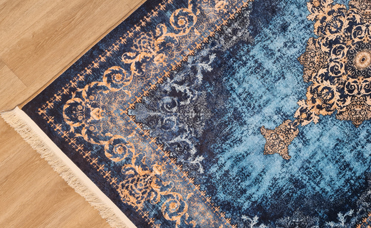 فرشینه وینتیج طرح ترنجدار آبی طلایی مدل سورنا،کد U 674