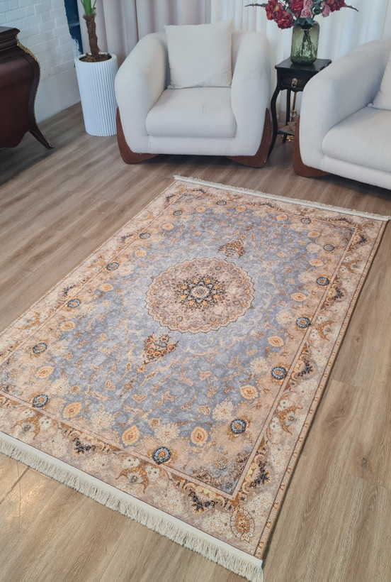 فرشینه سنتی طرح ترنجدار طوسی نسکافهای،کد U 671