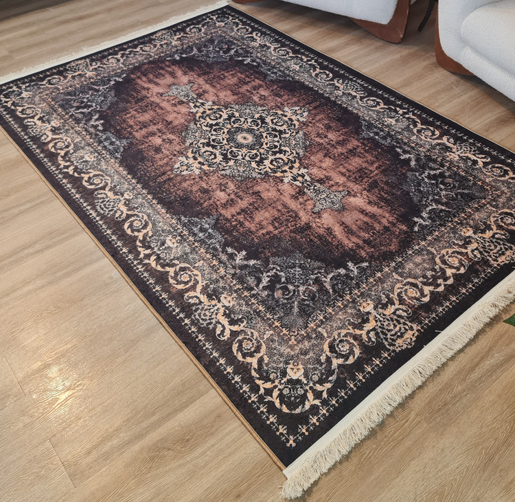 فرشینه وینتیج طرح ترنجدار گردویی زغالی،کد U 675