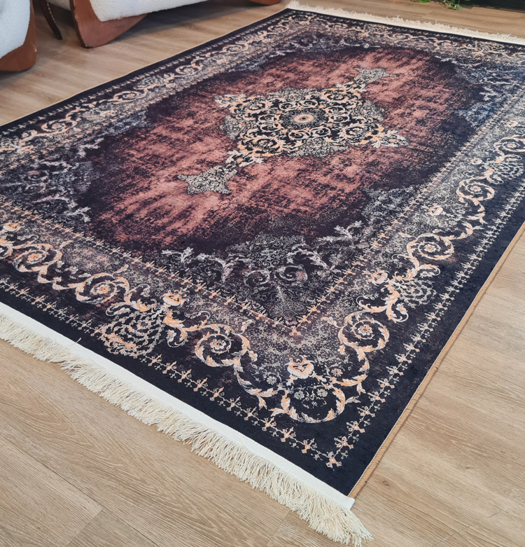 فرشینه وینتیج طرح ترنجدار گردویی زغالی،کد U 675