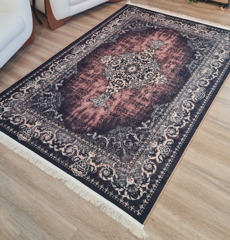 فرشینه وینتیج طرح ترنجدار گردویی زغالی،کد U 675