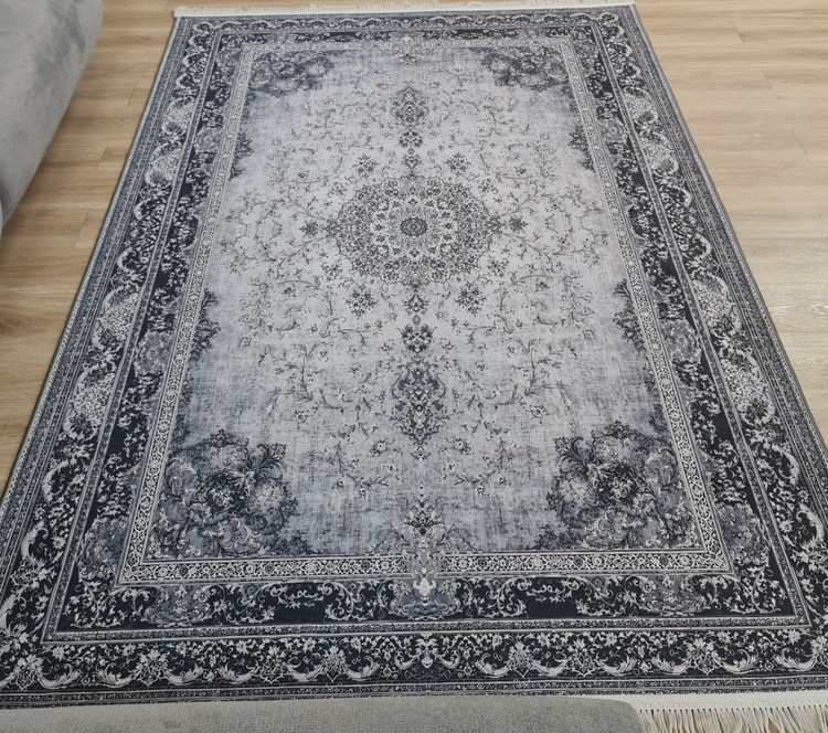 فرشینه وینتیج طرح ترنجدار طوسی زغالی، کد U 670