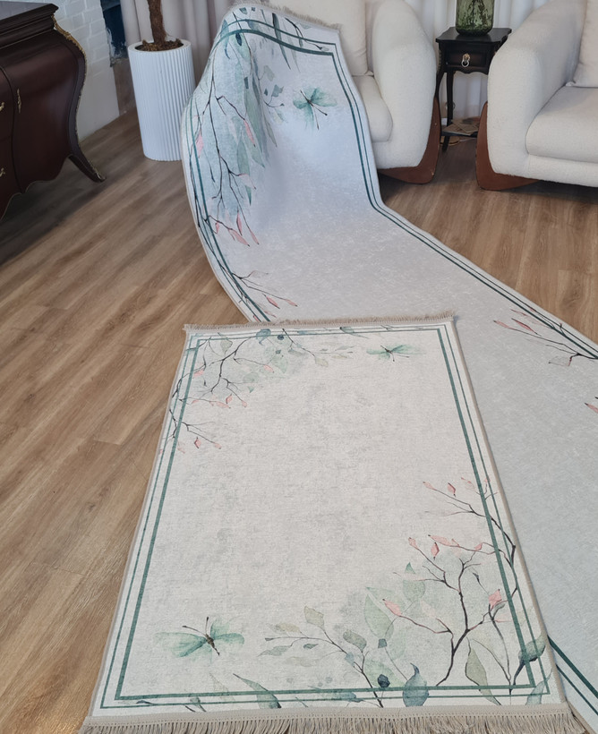 ست پادری و کناره مدرن طرح برگ و پروانه آبرنگی - مدل بهار،کد R 155