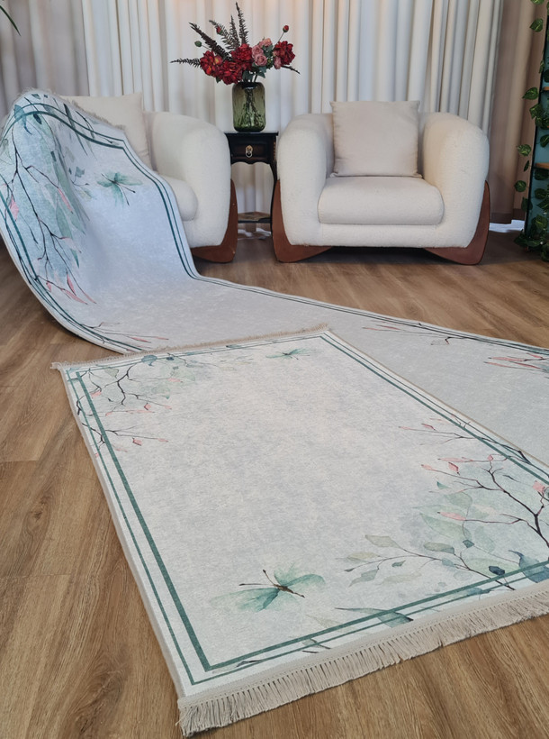 ست پادری و کناره مدرن طرح برگ و پروانه آبرنگی - مدل بهار،کد R 155